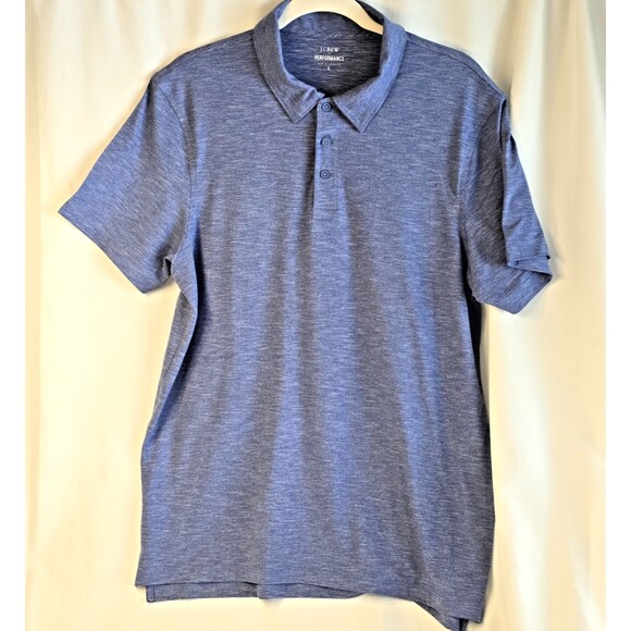 J.Crew Performance Polo Shirt Mid Blue L Polyester Elastane Stretch Comfort - Picture 1 of 9